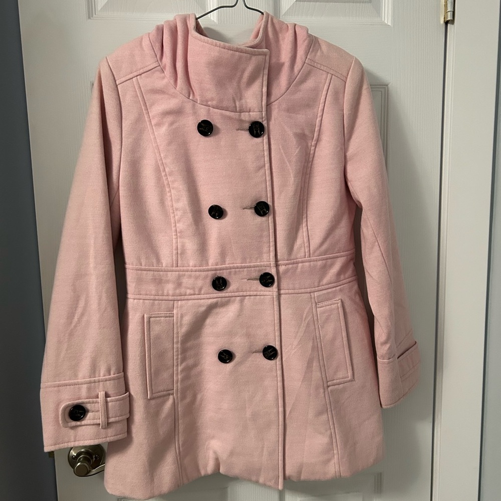 Eclipse Pink Hooded Peacoat Double-Breasted Jacket - Picture 1 of 4
